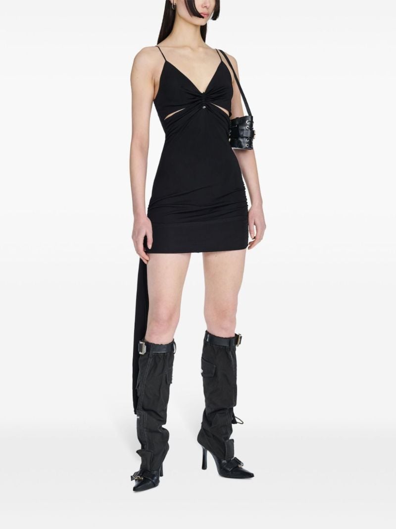 Black Gathered Cut-out Mini Dress