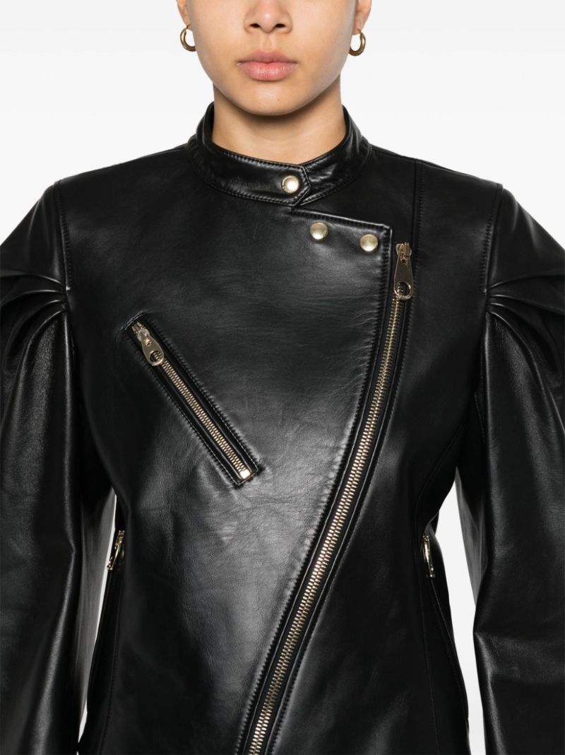 Black Asymmetric Leather Biker Jacket