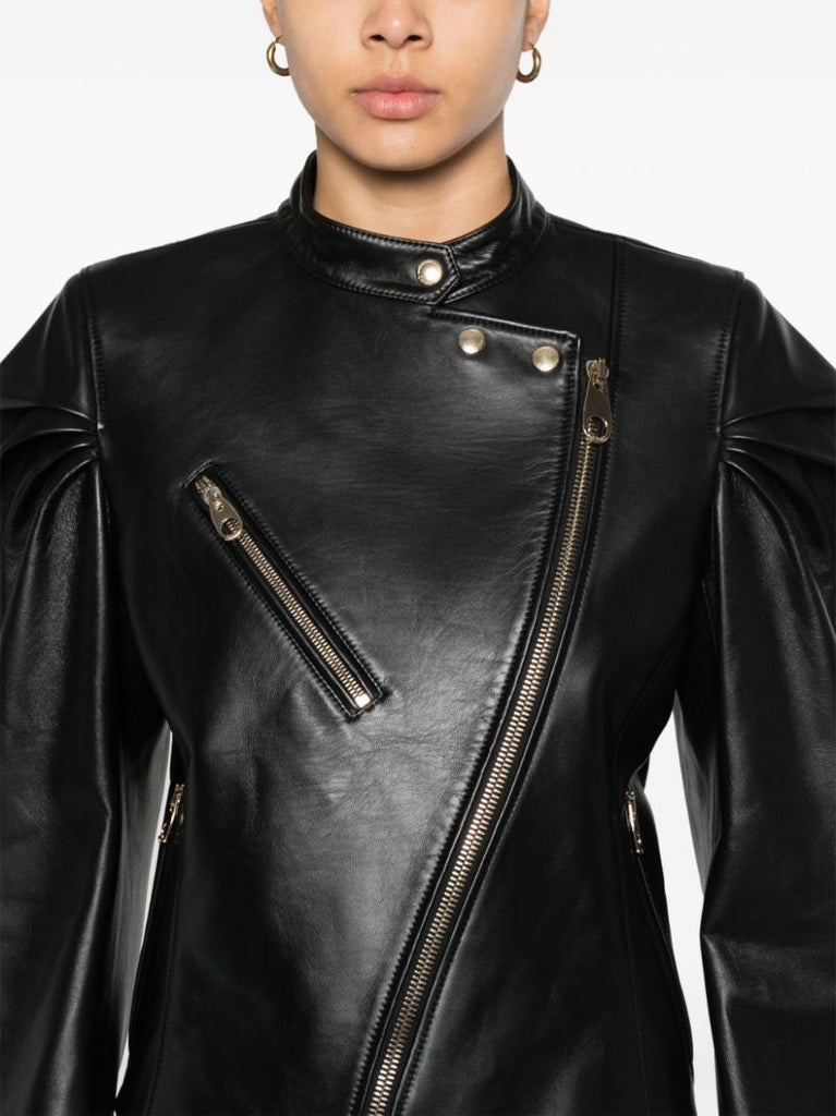 Black Asymmetric Leather Biker Jacket