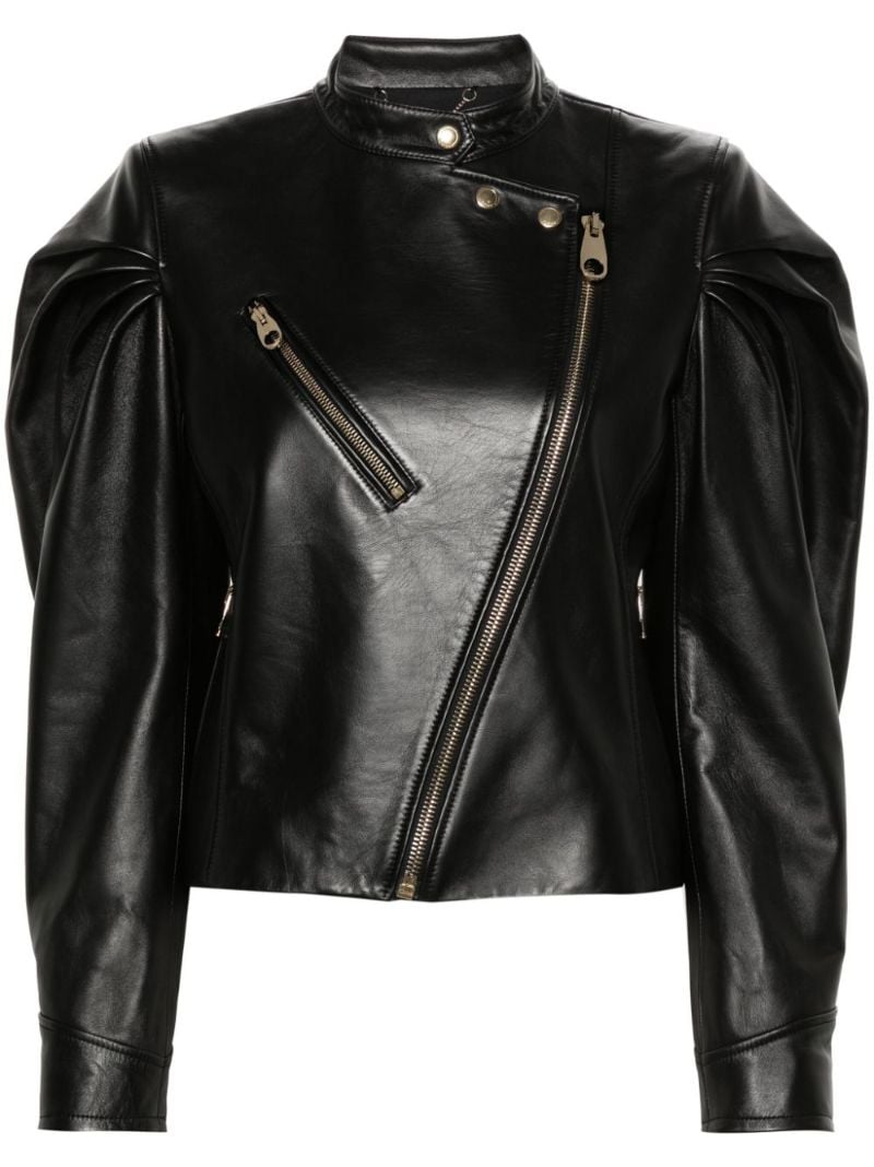 Black Asymmetric Leather Biker Jacket