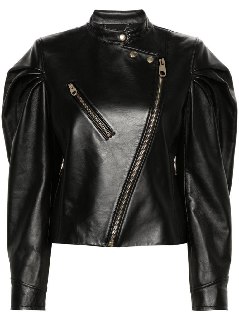 Black Asymmetric Leather Biker Jacket