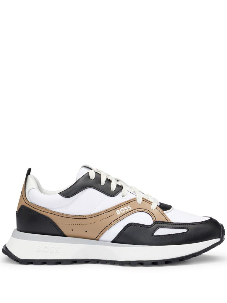 White Panelled Leather Sneakers