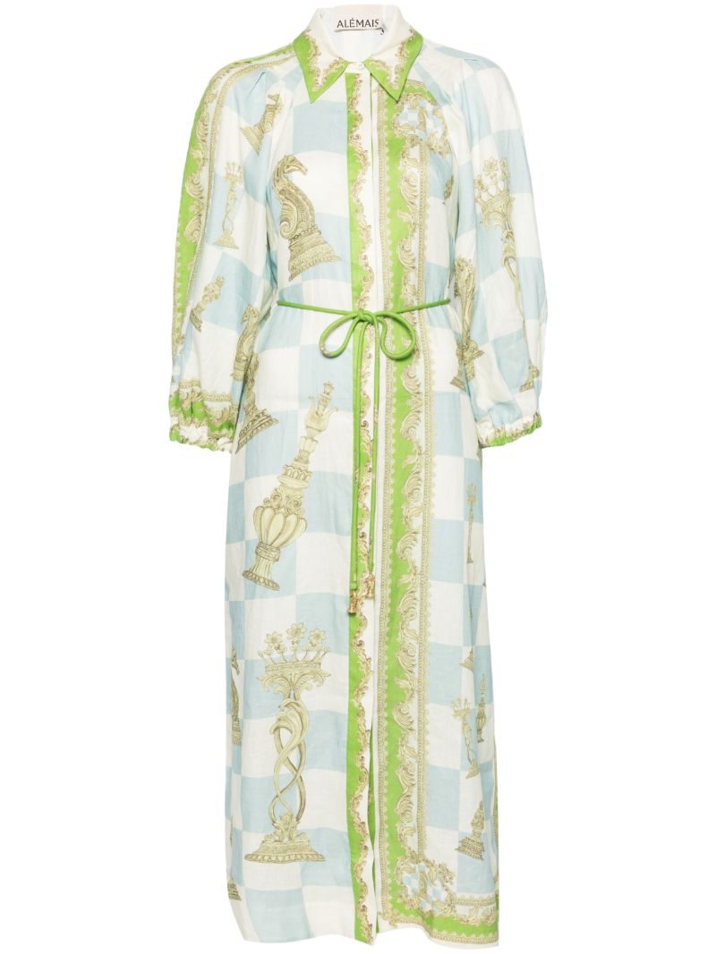 Blue Checkmate Linen Shirt Dress