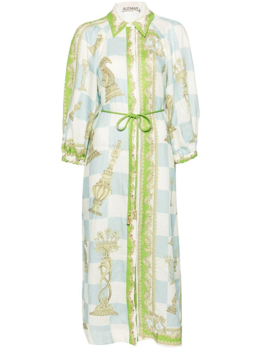 Blue Checkmate Linen Shirt Dress
