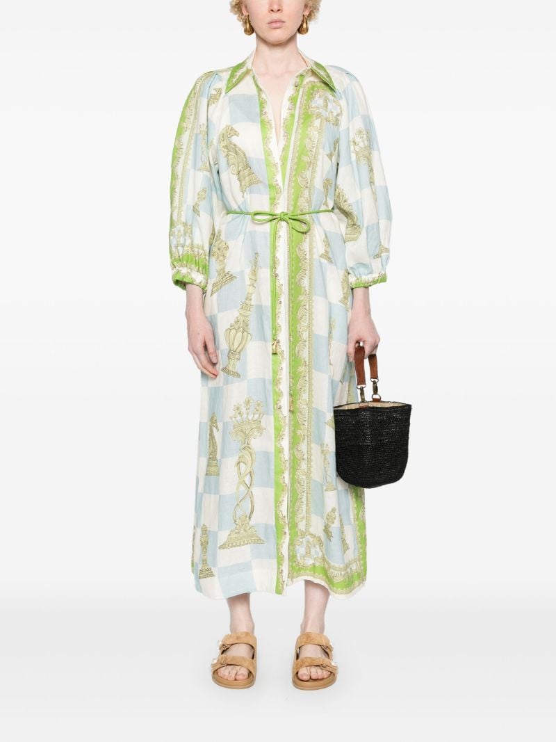 Blue Checkmate Linen Shirt Dress
