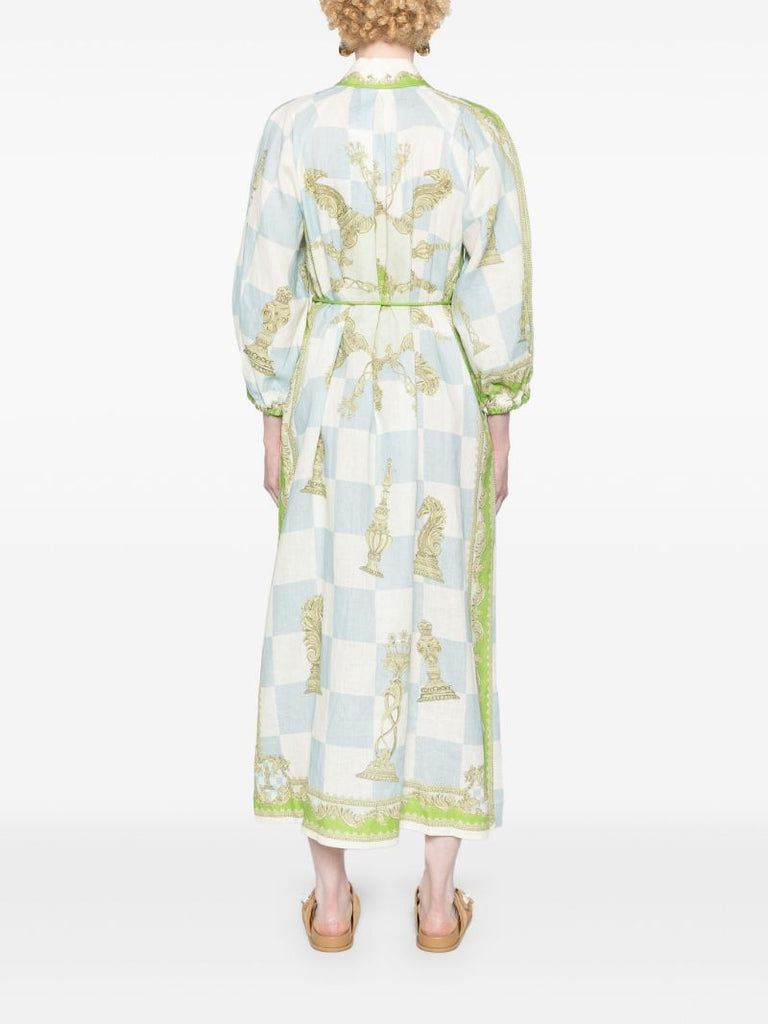 Blue Checkmate Linen Shirt Dress