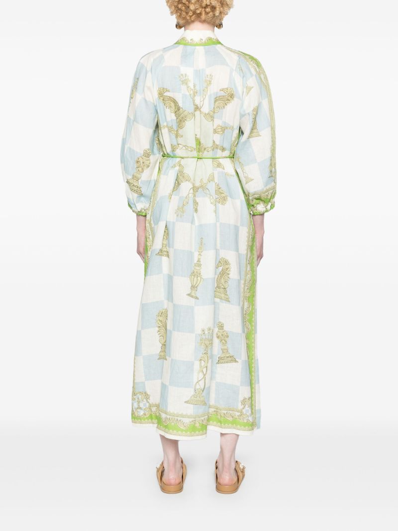 Blue Checkmate Linen Shirt Dress