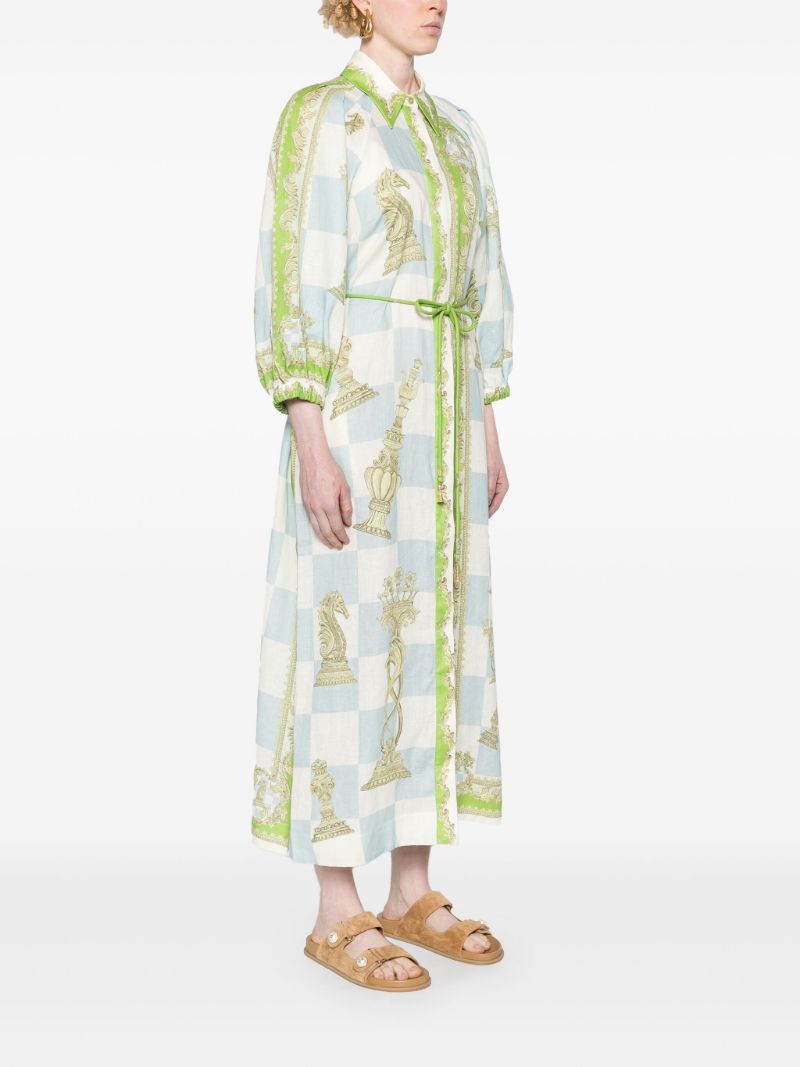 Blue Checkmate Linen Shirt Dress