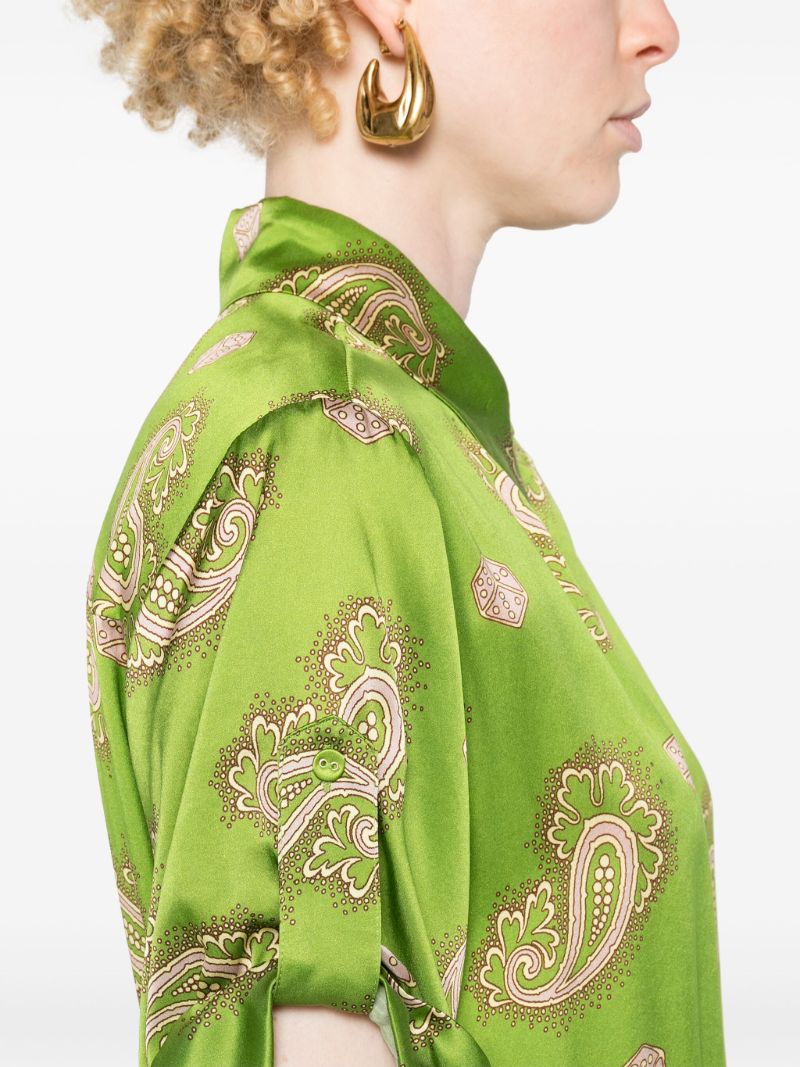 Green Dice Silk Shirt Dress