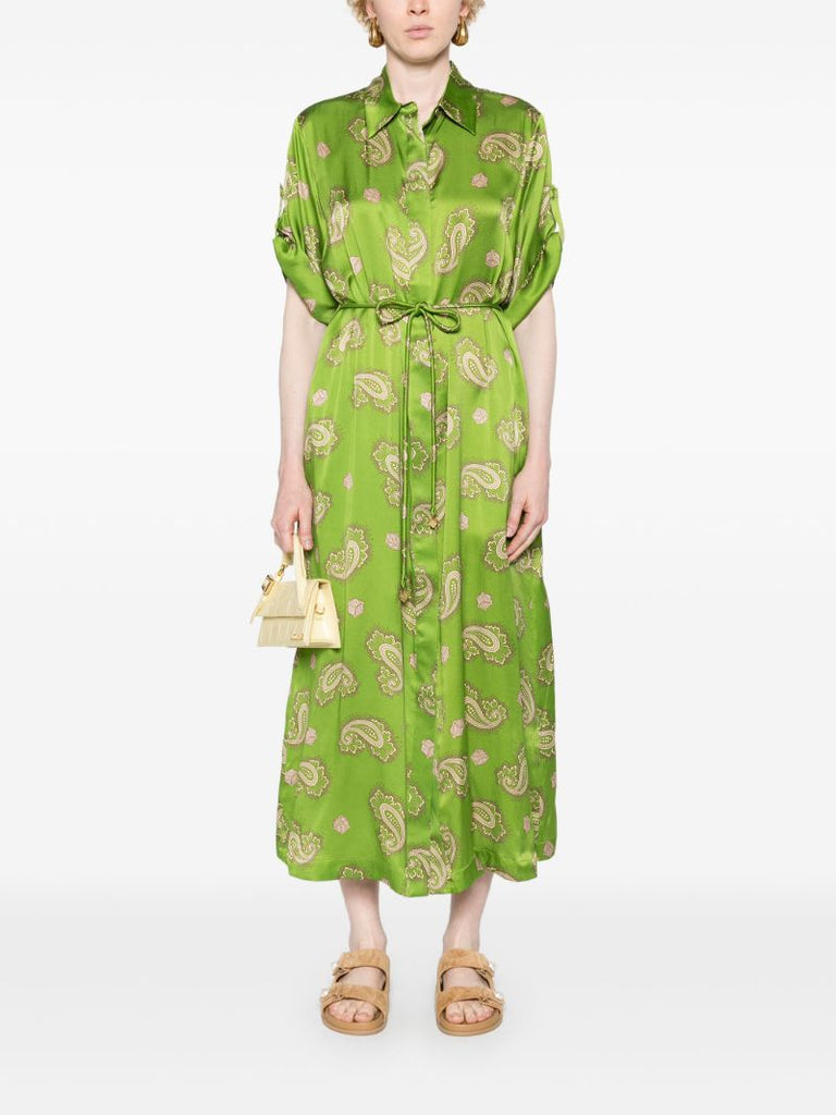 Green Dice Silk Shirt Dress