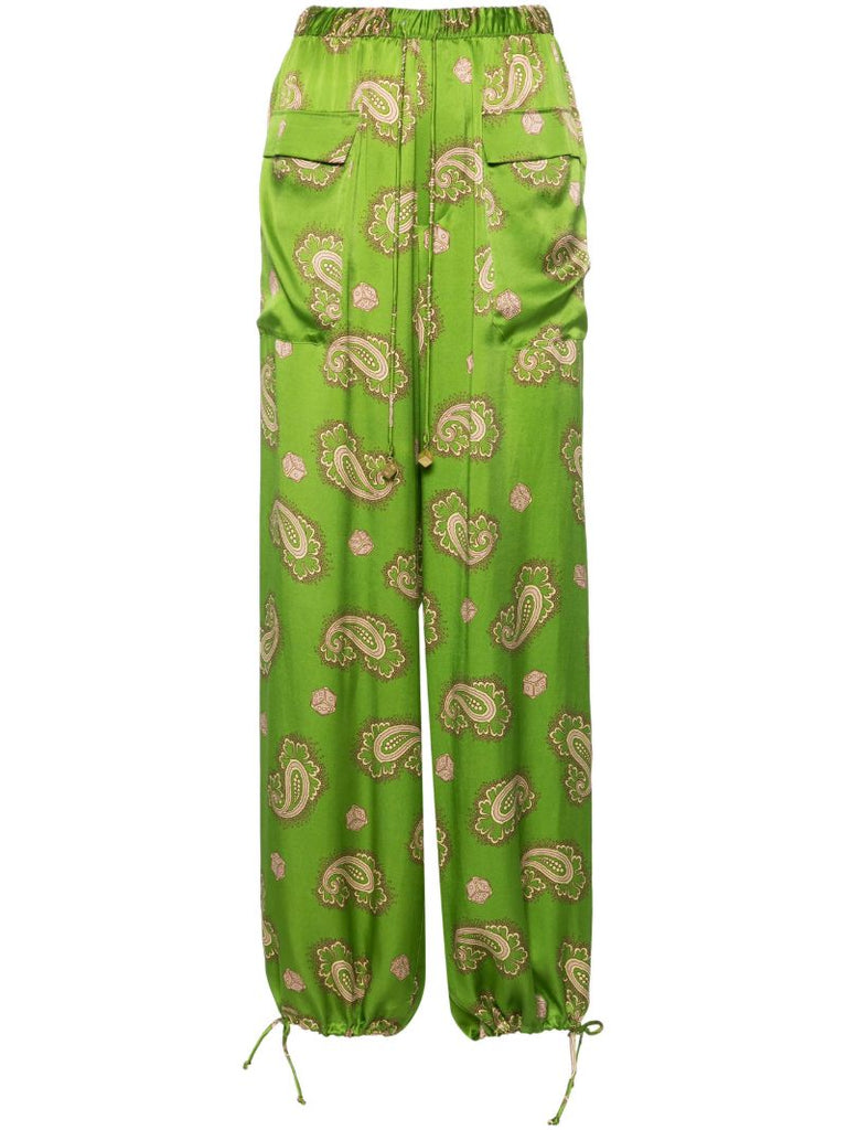 Green Dice Silk Trousers