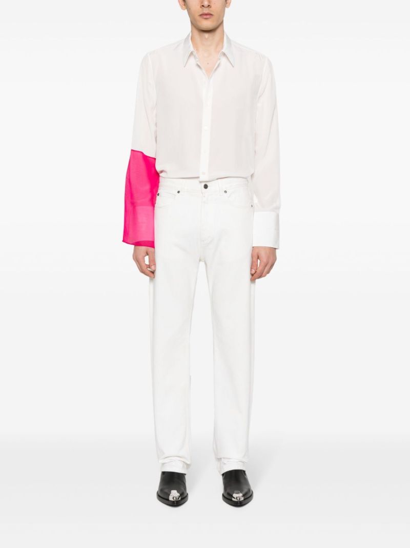 White Contrasting-panel Silk Shirt