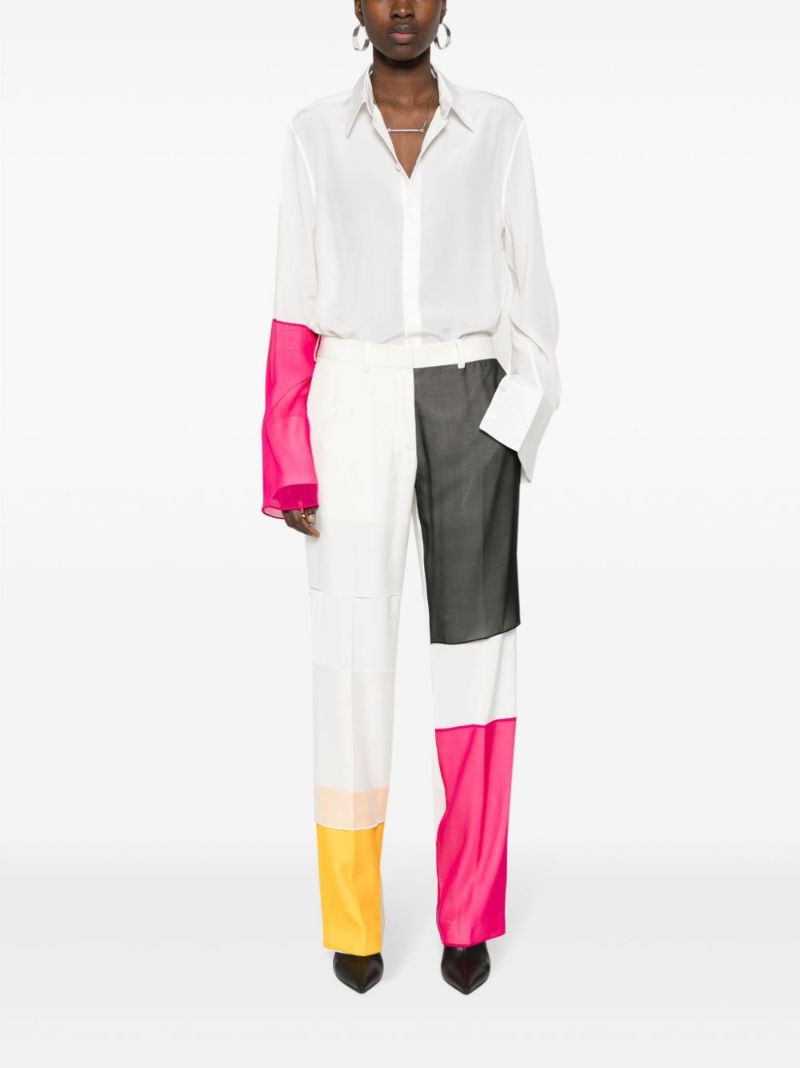 White Contrasting-panel Silk Shirt