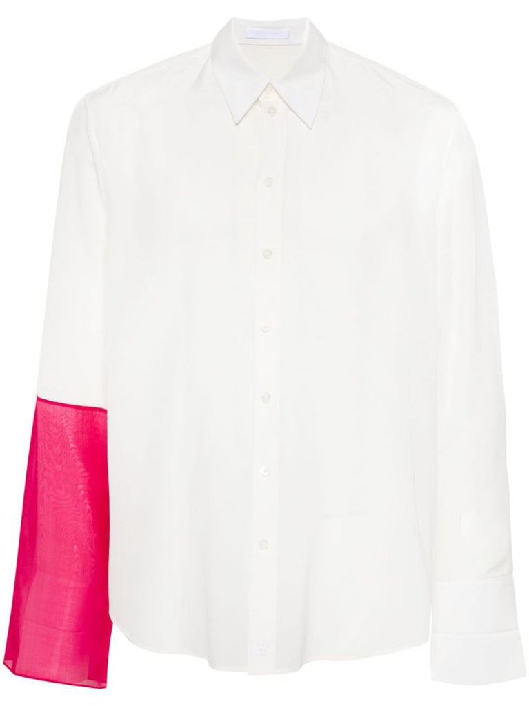 White Contrasting-panel Silk Shirt