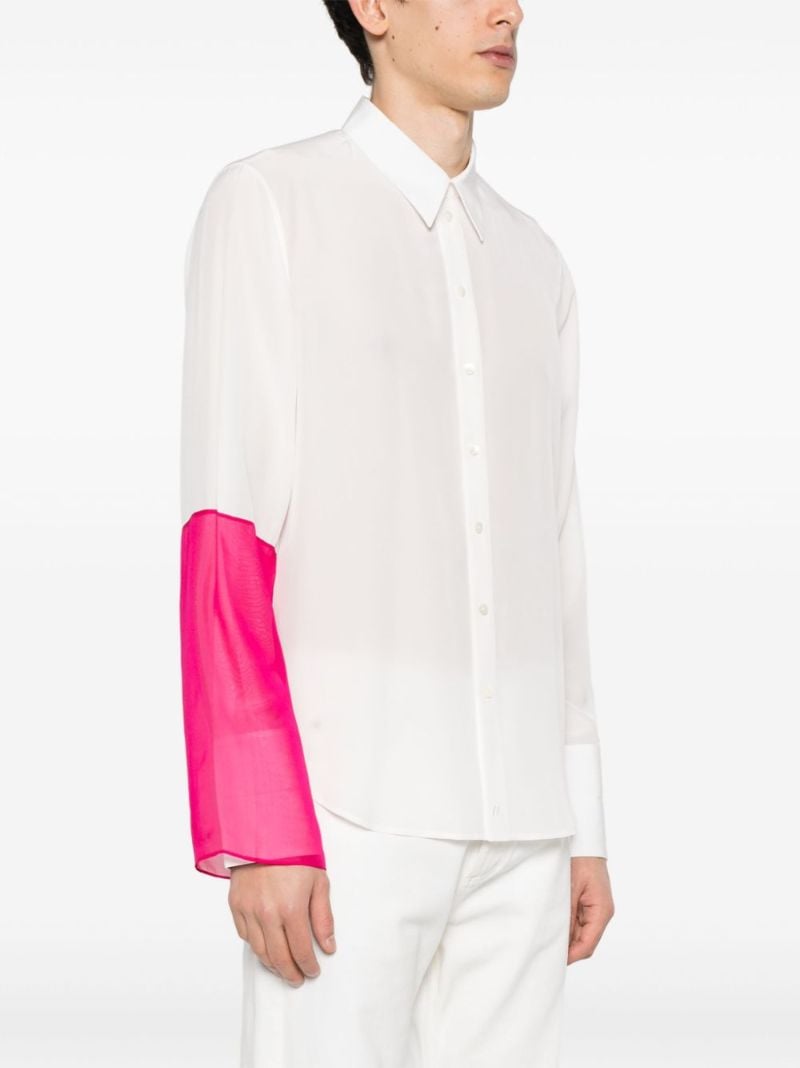 White Contrasting-panel Silk Shirt