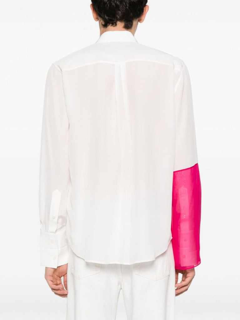 White Contrasting-panel Silk Shirt