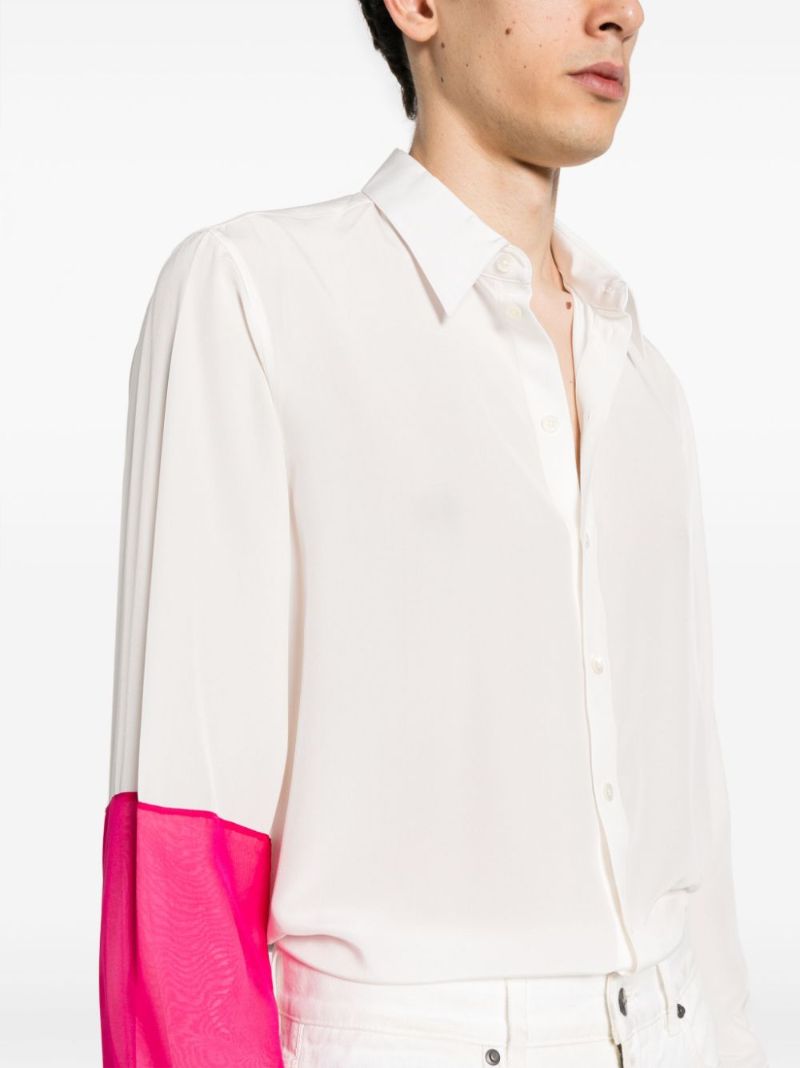White Contrasting-panel Silk Shirt