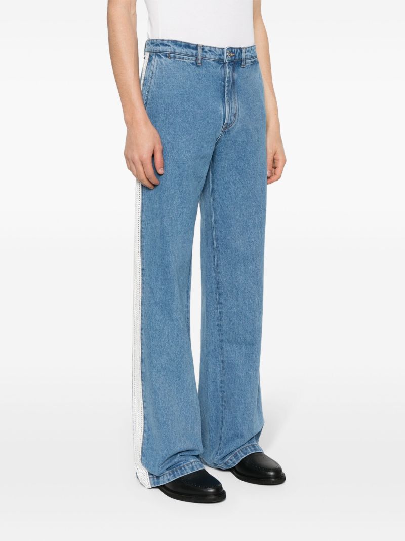 Blue Crochet-panel Wide-leg Jeans