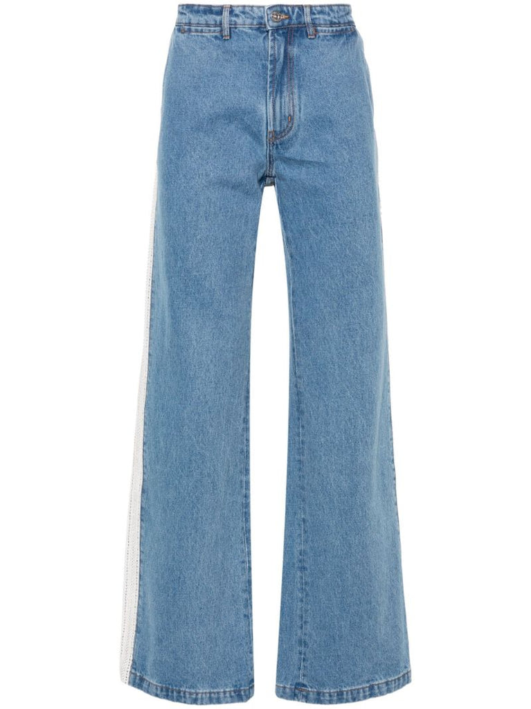 Blue Crochet-panel Wide-leg Jeans