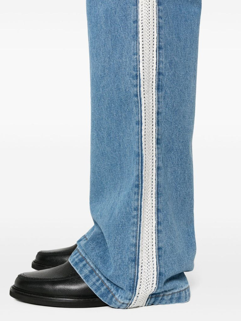 Blue Crochet-panel Wide-leg Jeans
