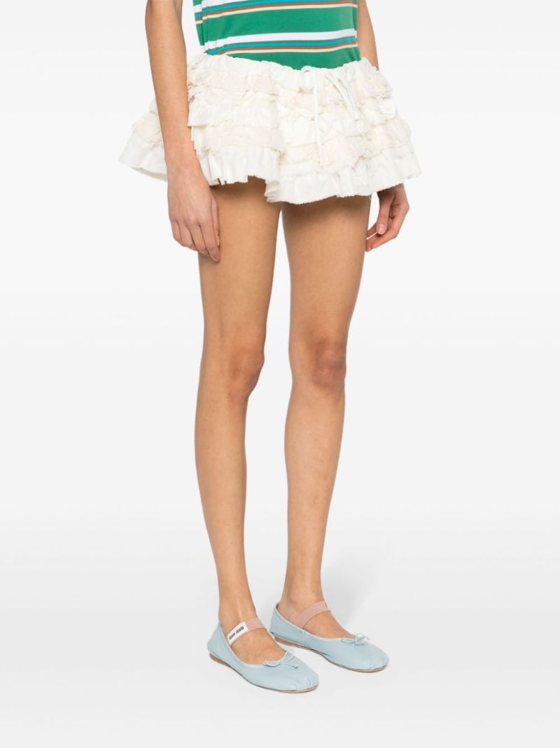 White Slubbed Ruffled Mini Skirt