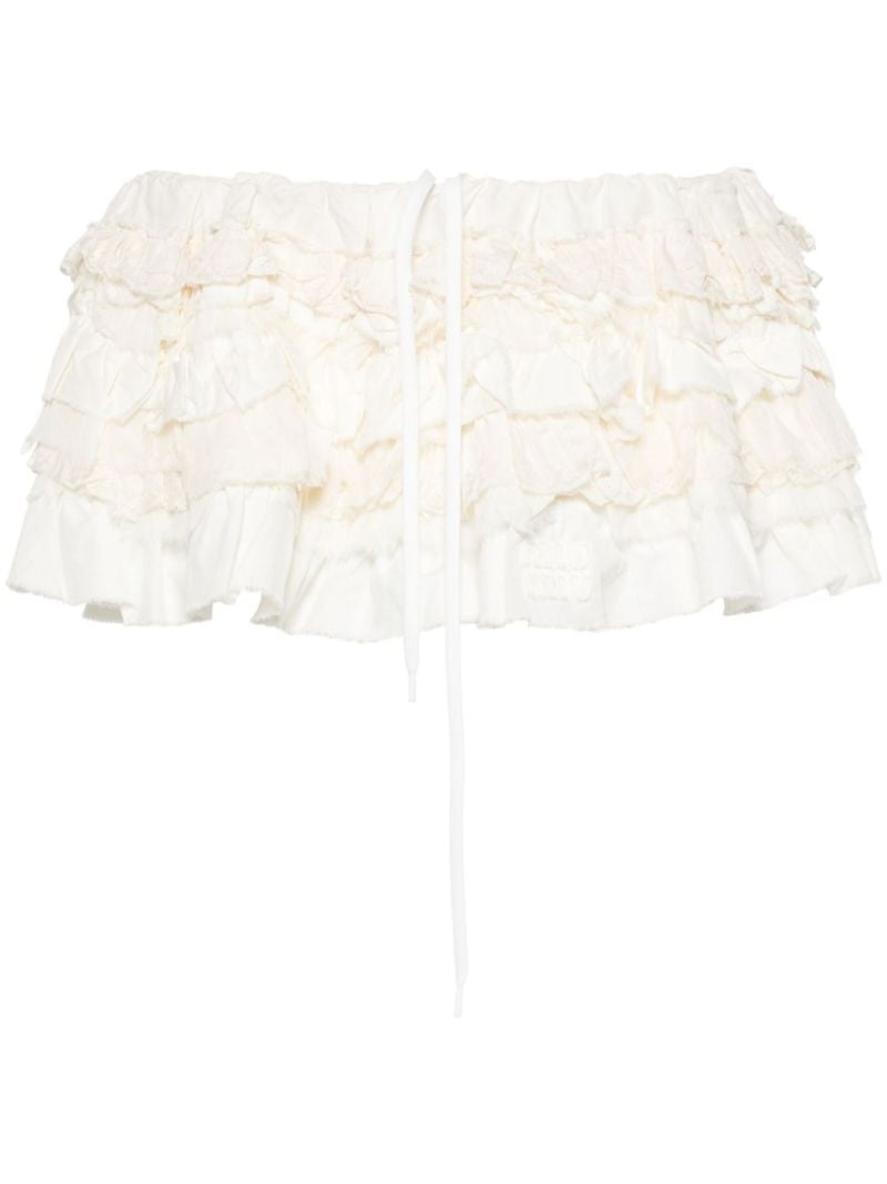 White Slubbed Ruffled Mini Skirt