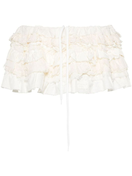 White Slubbed Ruffled Mini Skirt