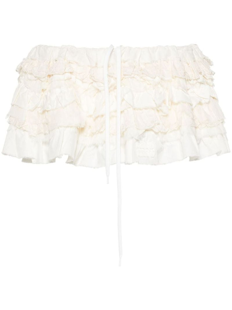 White Slubbed Ruffled Mini Skirt