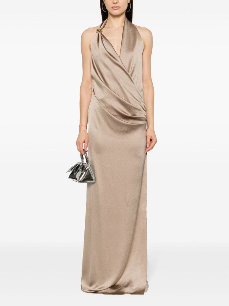 Neutral Satin Draped Dress