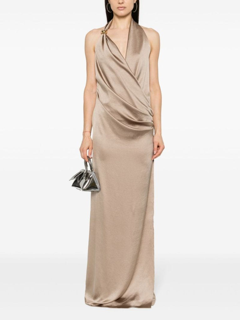 Neutral Satin Draped Dress