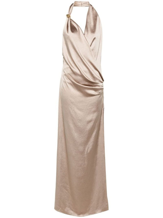Neutral Satin Draped Dress