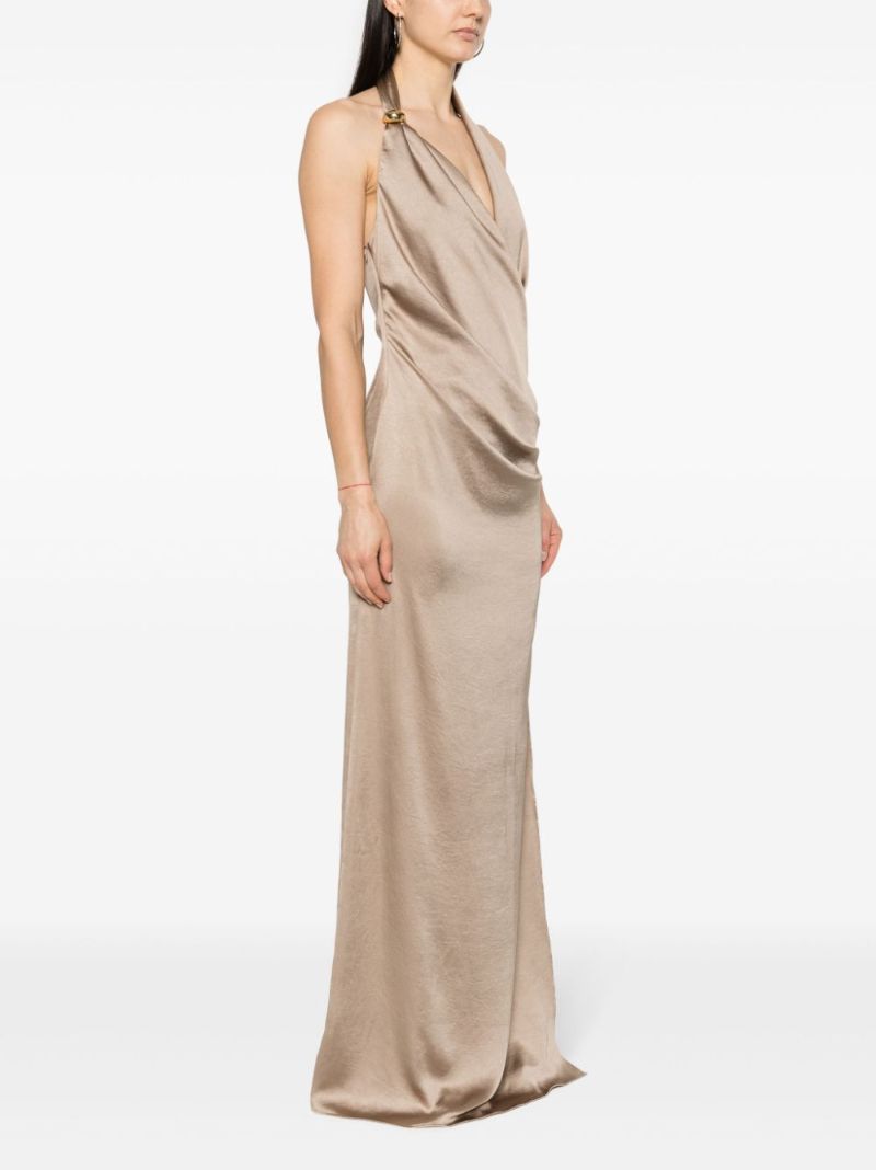 Neutral Satin Draped Dress