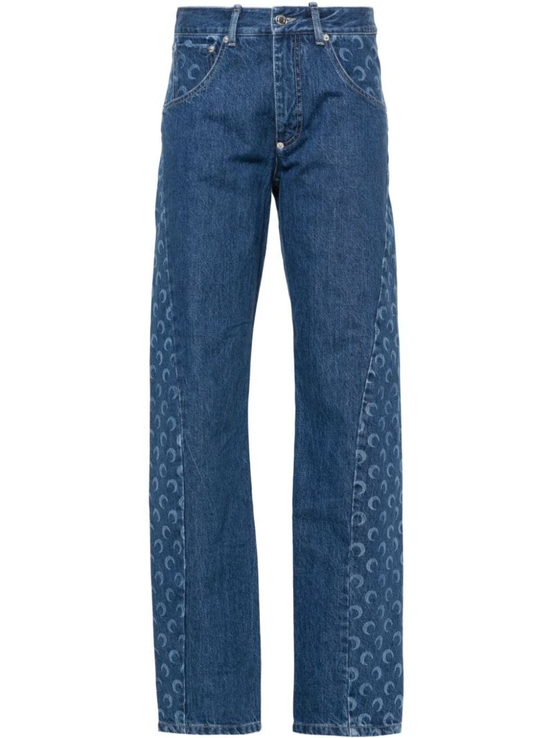 Blue Regenerated Moon-print Straight Jeans