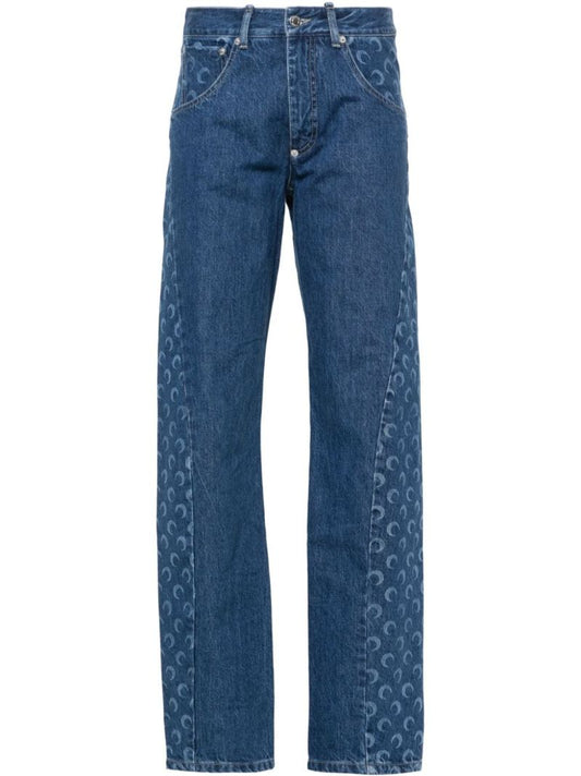 Blue Regenerated Moon-print Straight Jeans