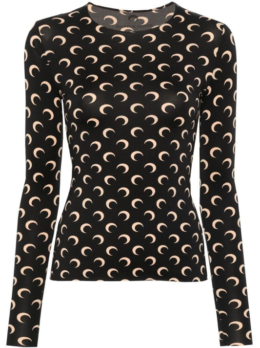 Black Second Skin Crescent Moon Top