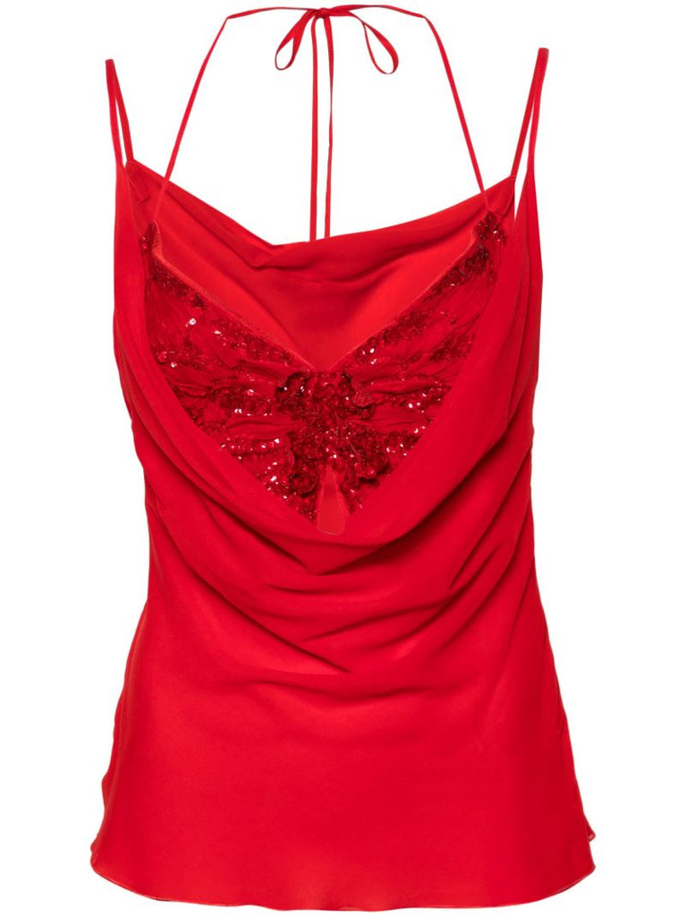 Red Butterfly-bodice Silk Top