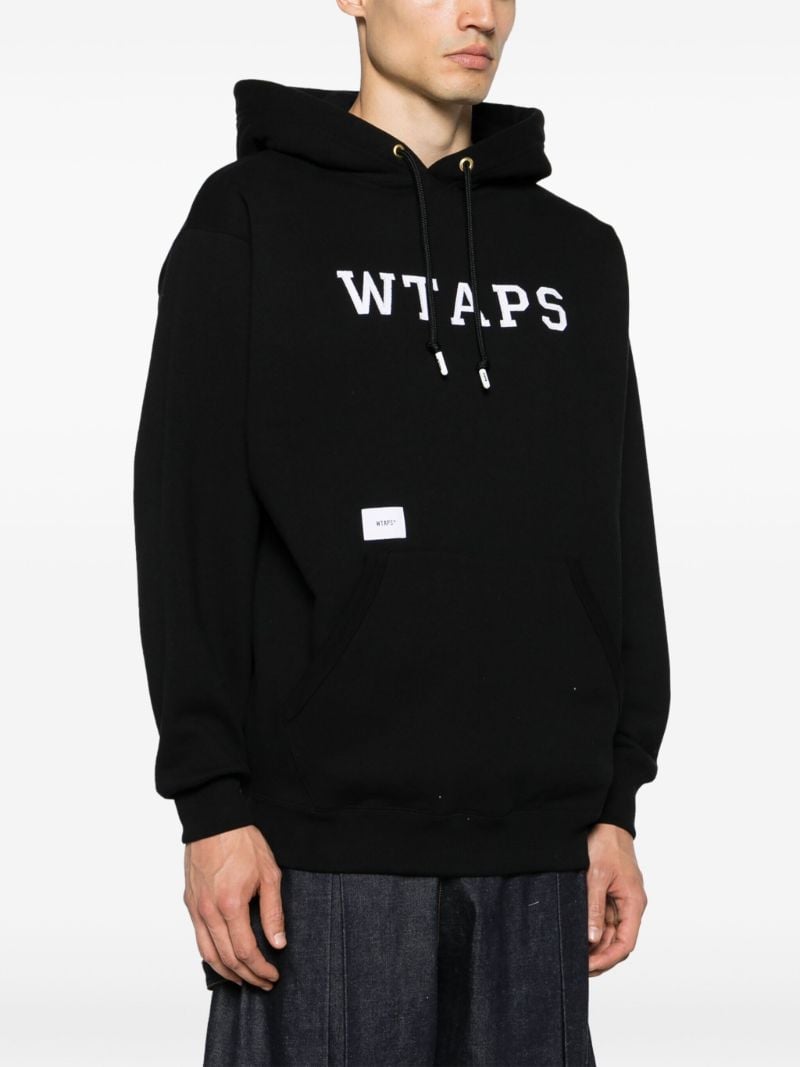 Black Logo Patch Cotton Drawstring Hoodie