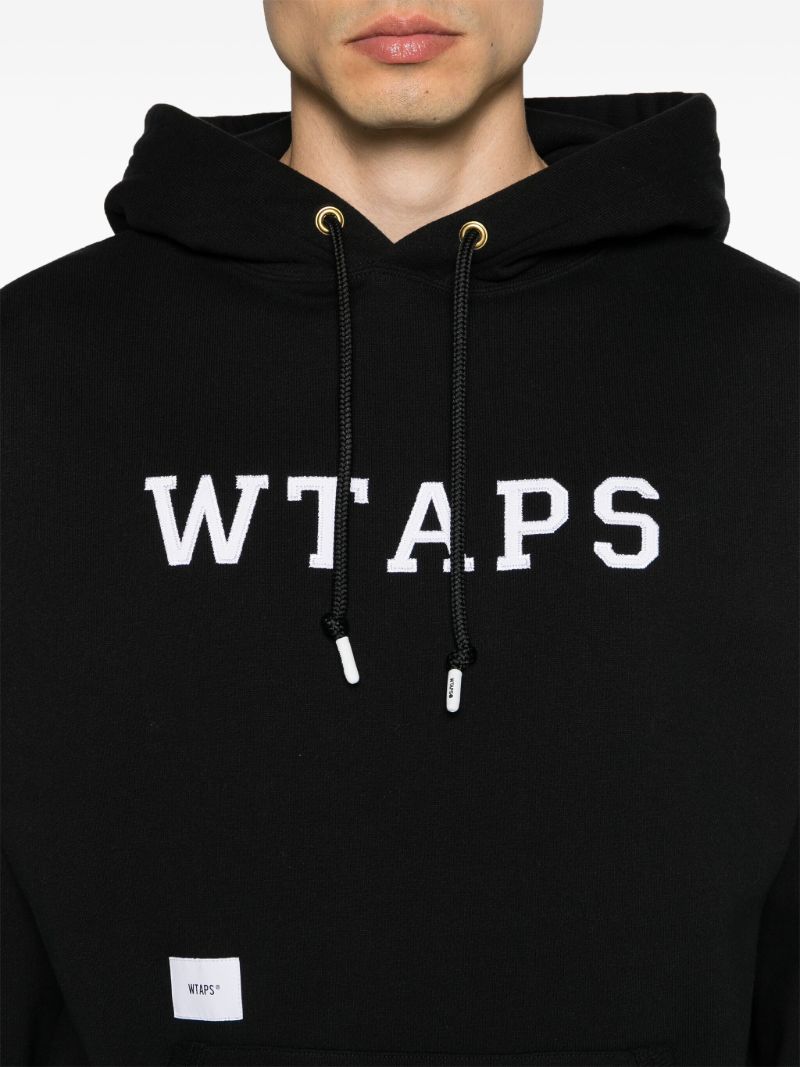 Black Logo Patch Cotton Drawstring Hoodie
