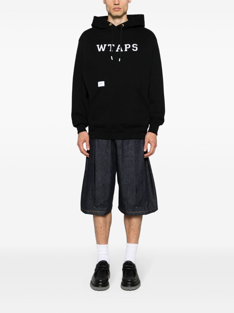 Black Logo Patch Cotton Drawstring Hoodie