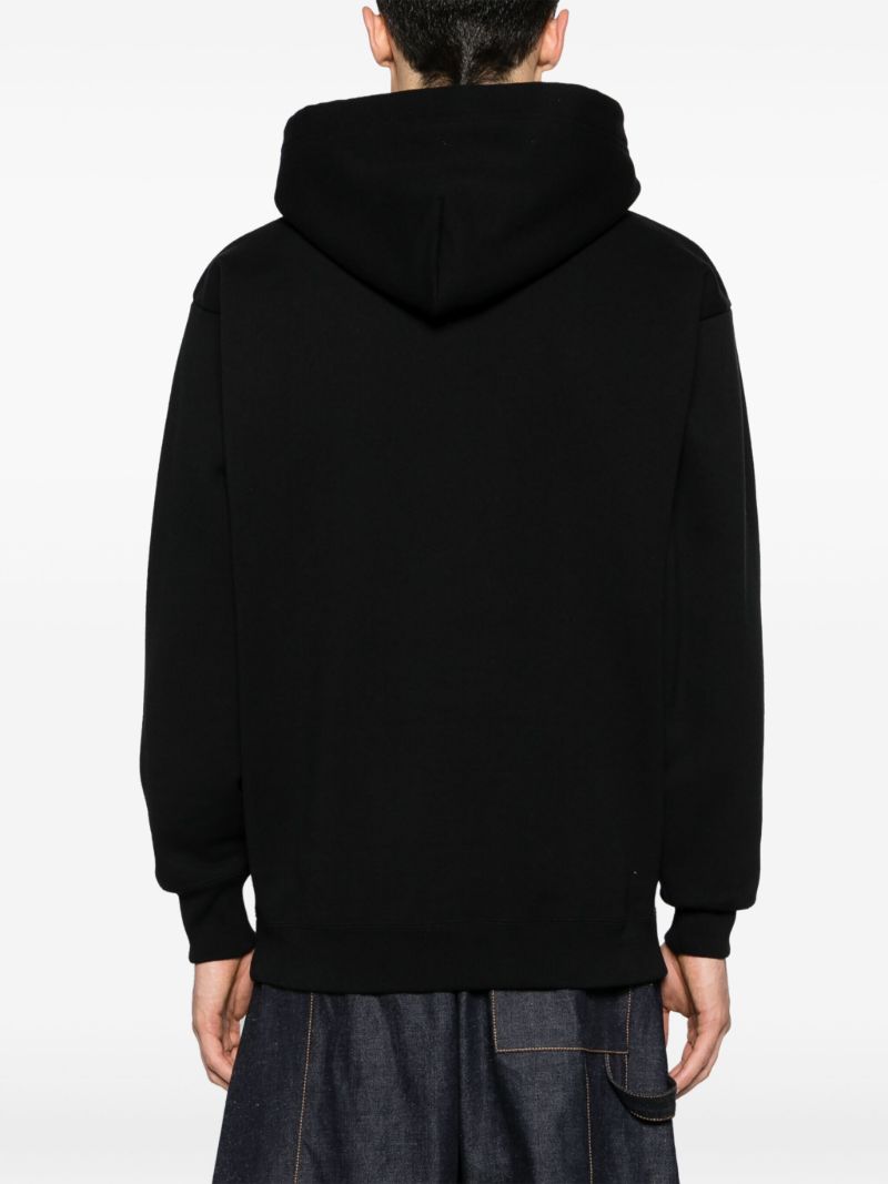 Black Logo Patch Cotton Drawstring Hoodie