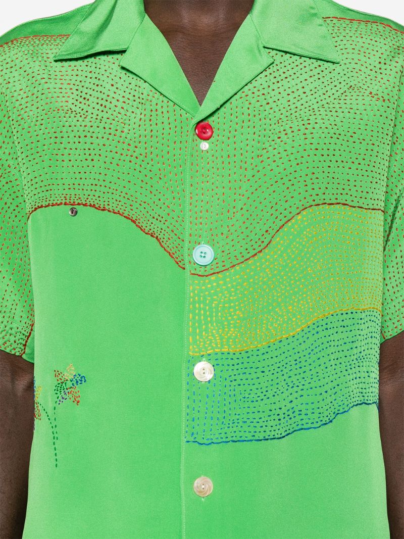 Green Embroidered Silk Shirt