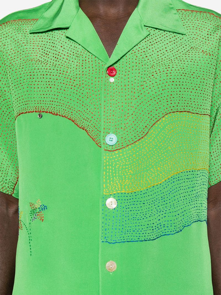 Green Embroidered Silk Shirt