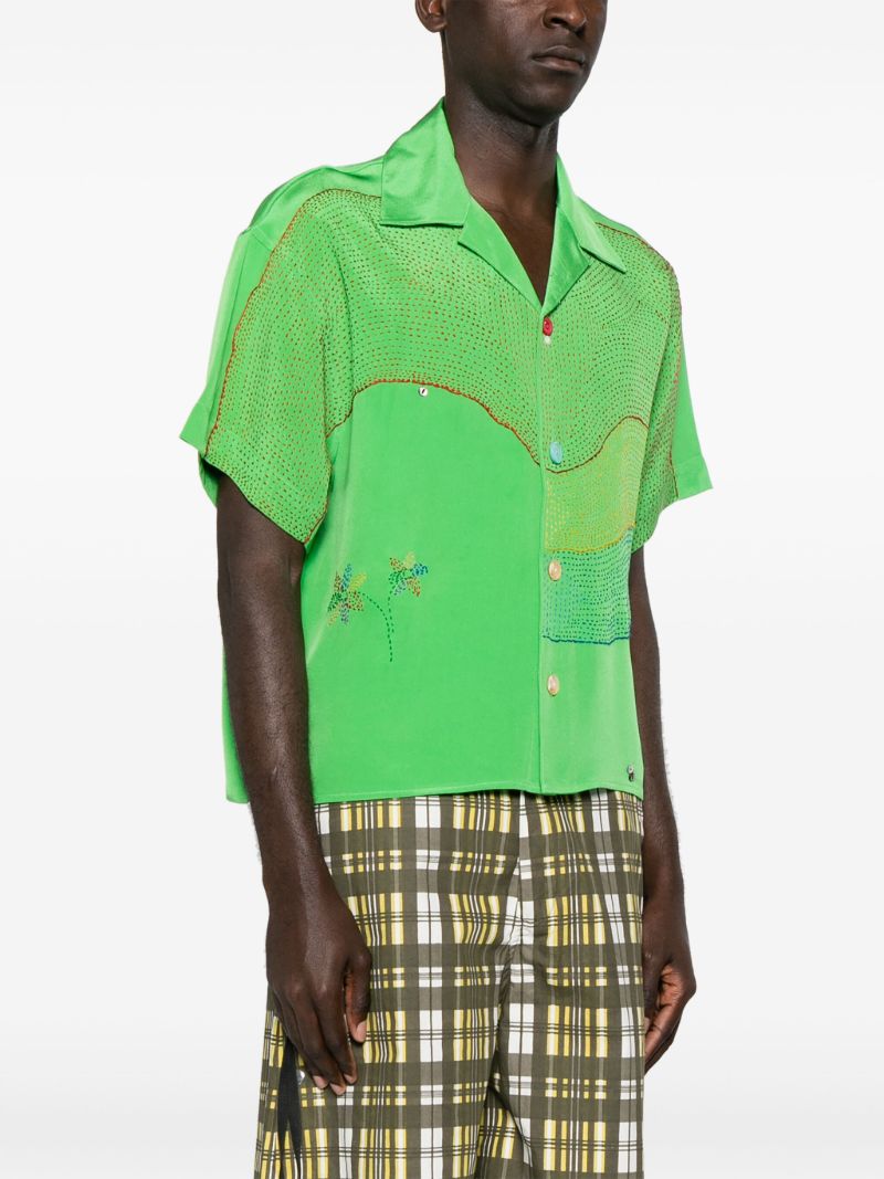 Green Embroidered Silk Shirt