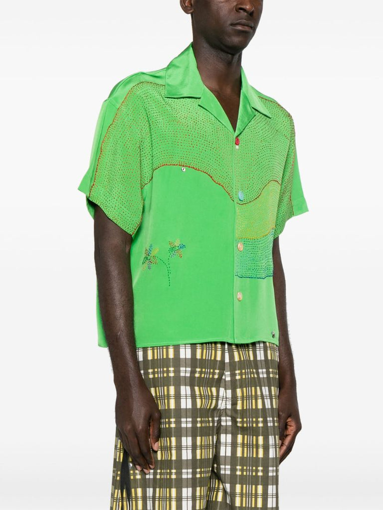Green Embroidered Silk Shirt
