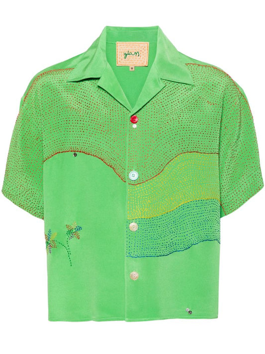 Green Embroidered Silk Shirt