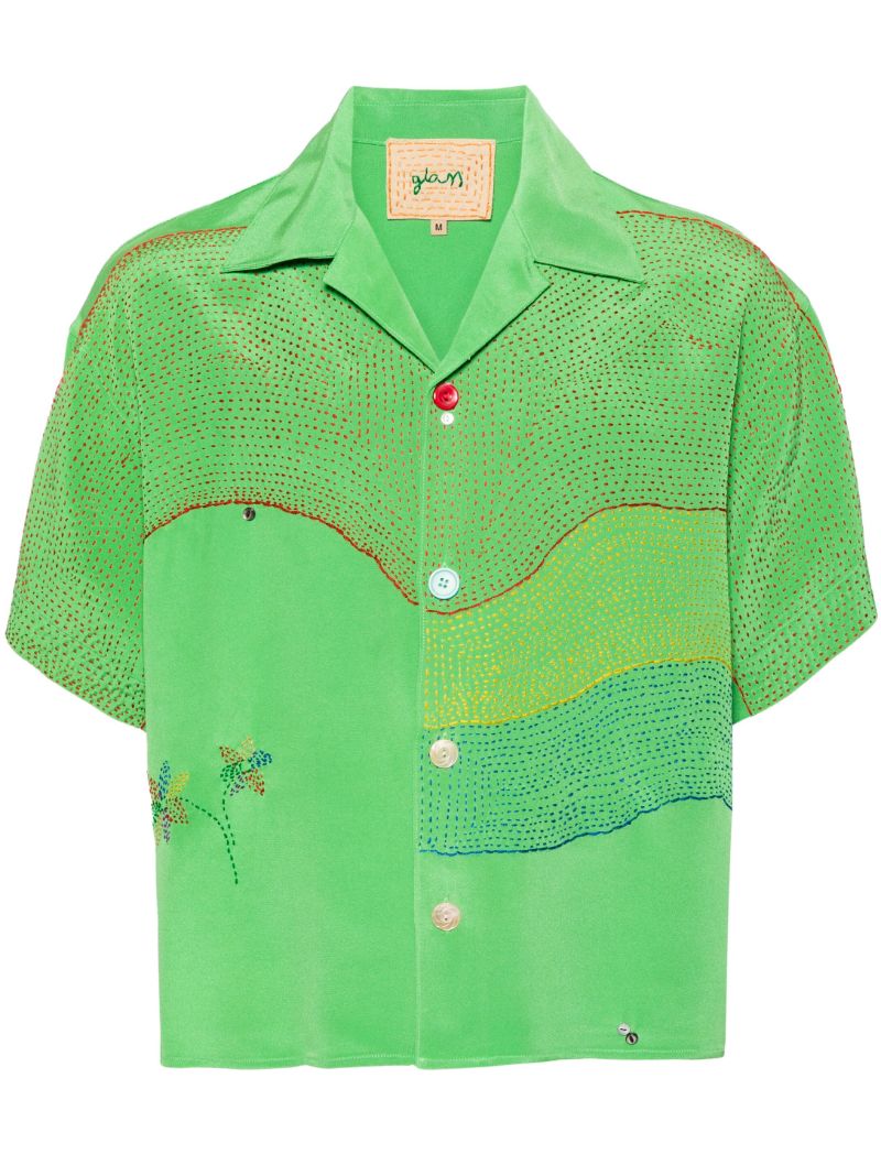 Green Embroidered Silk Shirt