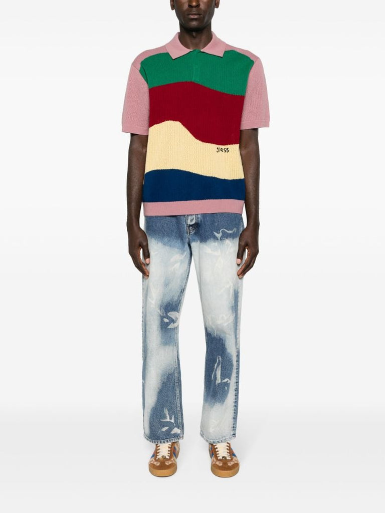 Pink Striped Wool Polo Shirt