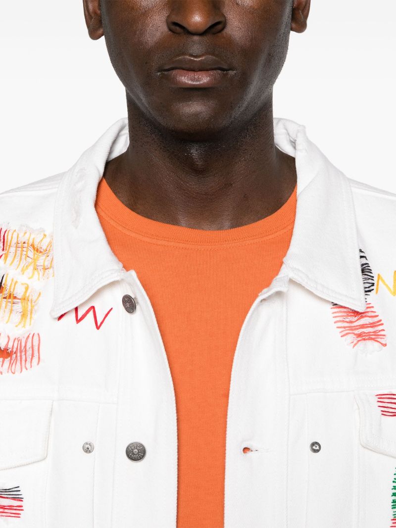 White Laddering Embroidered Denim Jacket