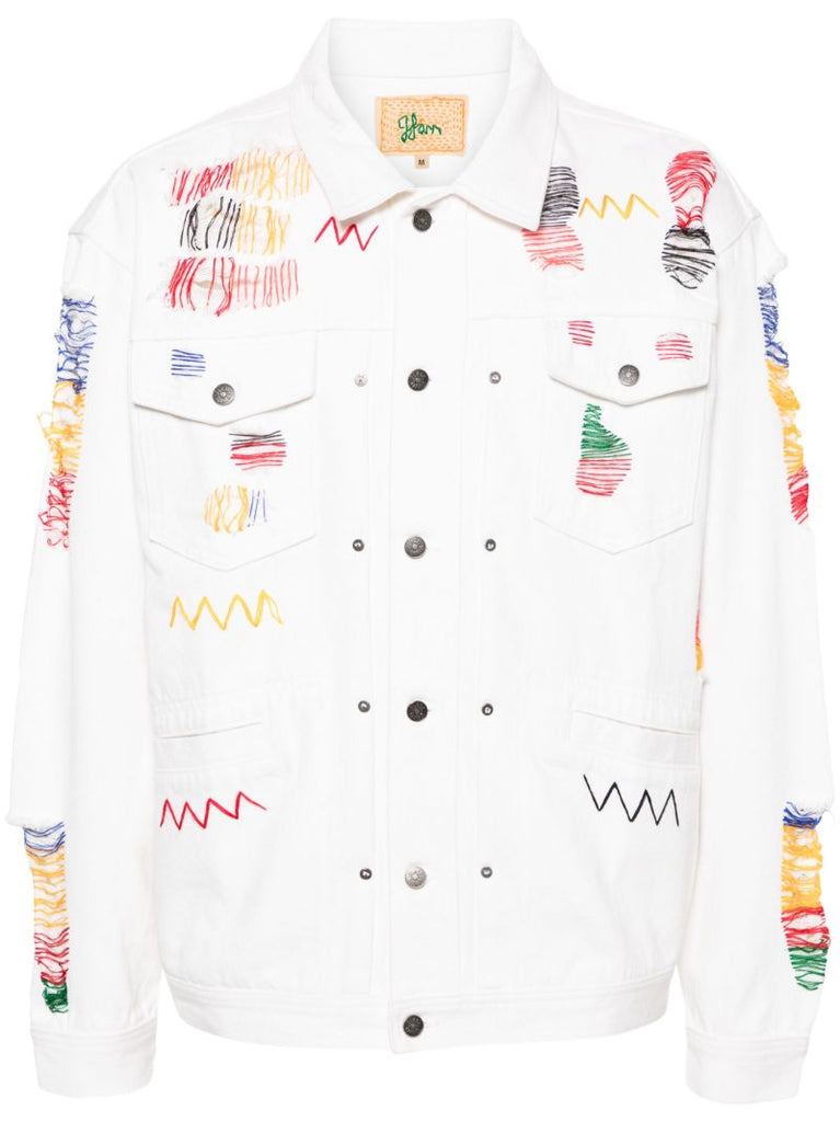 White Laddering Embroidered Denim Jacket