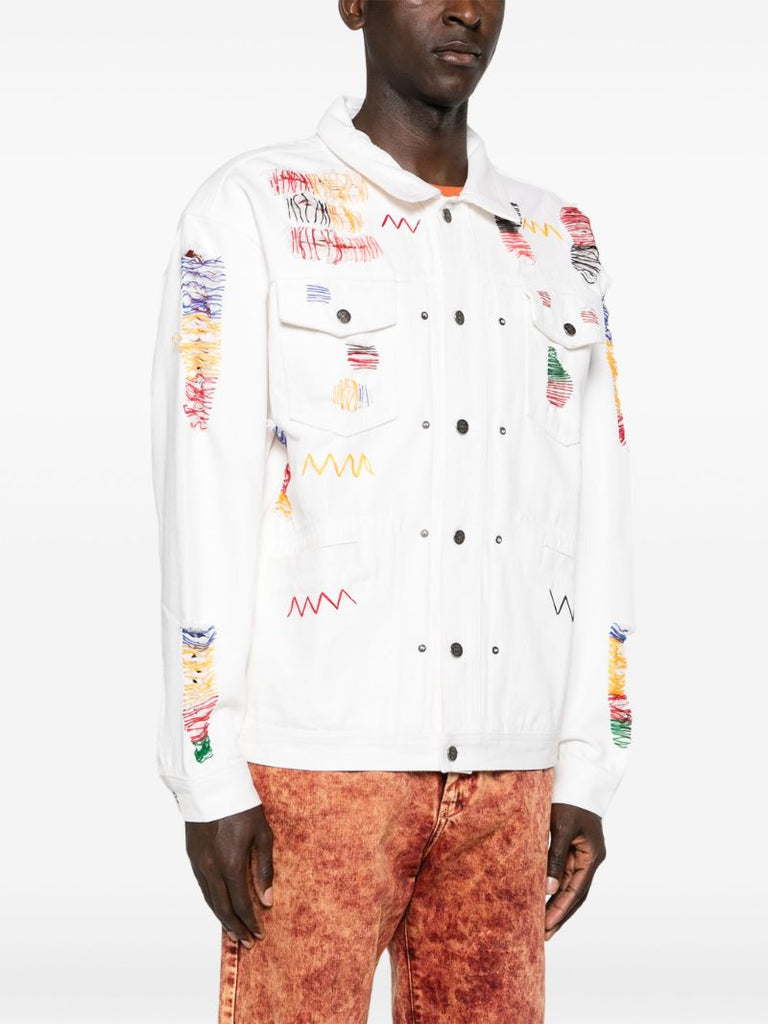 White Laddering Embroidered Denim Jacket